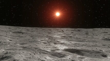 Wall Mural - A stunning view of a lunar surface with a bright sun shining in the background.