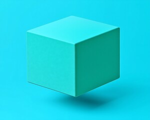 Aufkleber - Teal cube on bright blue background, minimalist design, 3D object, for graphic design or product display