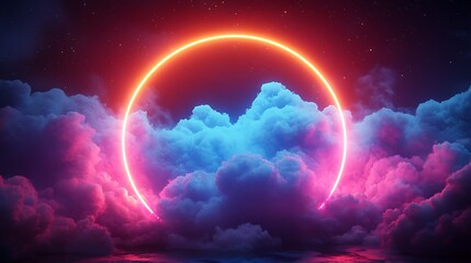Canvas Print - neon circle in vibrant clouds