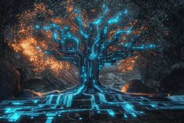 Graphic showing a technology tree, abstract data tech, and data science