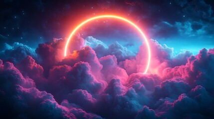 Canvas Print - neon circle in vibrant clouds