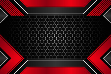 Poster - Abstract background design with composition is hexagon, diagonal, triangle, and trapezoid shape. Vector illustration on horizontal layout use red, black, and white color on elements