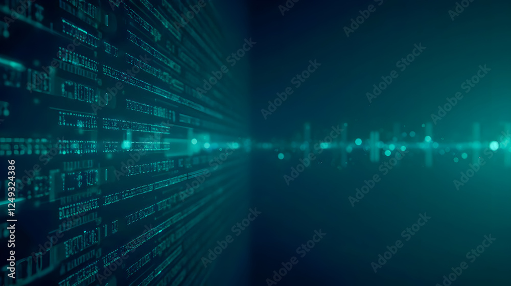 Abstract digital background featuring glowing data streams and binary ...
