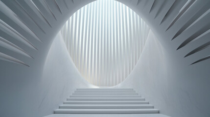 Aufkleber - modern architectural interior featuring white stairs and curved walls, creating serene atmosphere. design emphasizes light and space