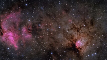 Wall Mural - A stunning view of a cosmic nebula with vibrant pink hues and countless stars against a dark background.