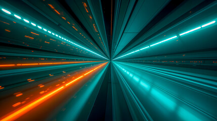 Poster - Vibrant Abstract Background with Dynamic Light Rays in Blue and Orange Colors Creating a Futuristic Tunnel Effect for Creative Projects
