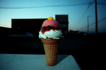 Poster - Sunset Ice Cream Delight in a Cone