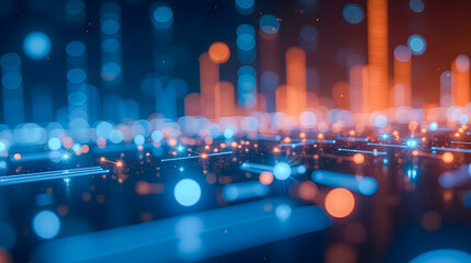 Poster - Abstract digital background with glowing blue and orange lights, creating a futuristic atmosphere of technology and data representation for creative projects