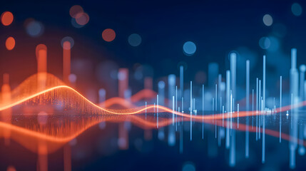 Poster - Abstract Digital Visualization of Colorful Wave Patterns Representing Data Trends with Bokeh Lighting in Blue and Orange Tones