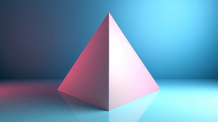 Poster - Pink pyramid, blue background, light reflection, geometric shape, abstract design