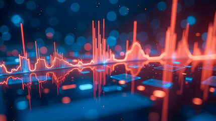 Poster - Abstract digital visualization of sound waves in vibrant blue and red tones with glowing effects creating a futuristic atmosphere