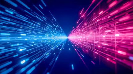 Poster - Futuristic Abstract Illustration of Bright Blue and Pink Light Rays Expanding Towards Center, Creating Dynamic Energy and Motion Effect