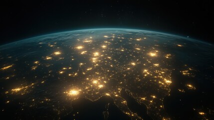 Wall Mural - A stunning view of Earth illuminated by city lights from space, showcasing the planet's beauty.