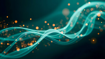 Poster - Abstract flowing wave design with luminous particles on dark background for creative projects and digital art presentations