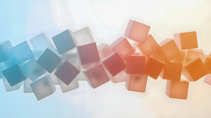 Poster - Abstract composition with colorful translucent cubes arranged in a flowing wave pattern on a soft gradient background, perfect for modern design projects
