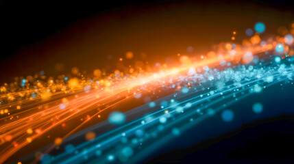 Poster - Vibrant Abstract Light Waves in Orange and Blue with Dynamic Motion and Sparkling Effects for Modern Digital Backgrounds and Design Projects