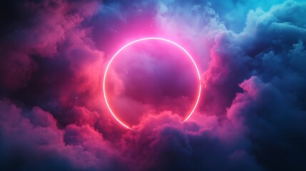 Canvas Print - neon circle in vibrant clouds
