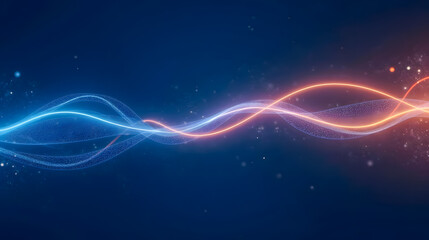 Fototapete - Abstract Colorful Waves of Light with Glowing Particles in Blue and Orange on Dark Background for Digital Art and Design