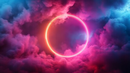 Canvas Print - neon circle in vibrant clouds