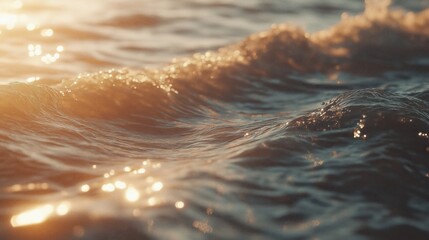 Wall Mural - soft waves glistening under the warm sunset light.