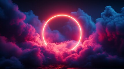 Canvas Print - neon circle in vibrant clouds