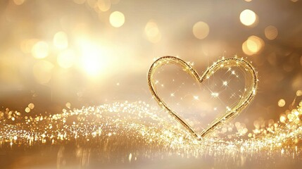 Poster - Sparkling Golden Heart Shape Shining on Glimmering Background