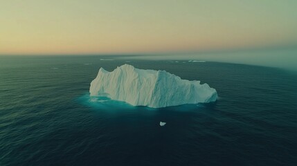 Wall Mural - a large iceberg drifting in calm ocean waters during sunset.