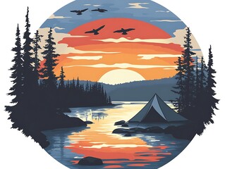 Wall Mural - Iconic Camping Tent Logo with Vector Aesthetic