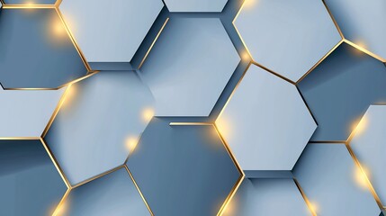Leinwandbilder - Abstract Hexagonal Pattern with Golden Lines and Soft Glowing Light Effects Background