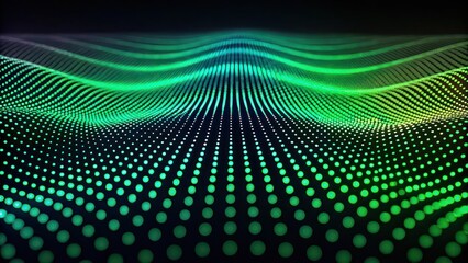 Poster - Neon Green Digital Dots Wave Wallpaper Background