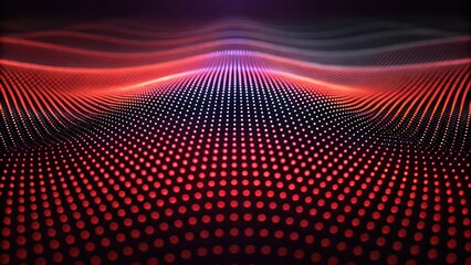 Poster - Red Digital Wave Dots Futuristic Wallpaper Background