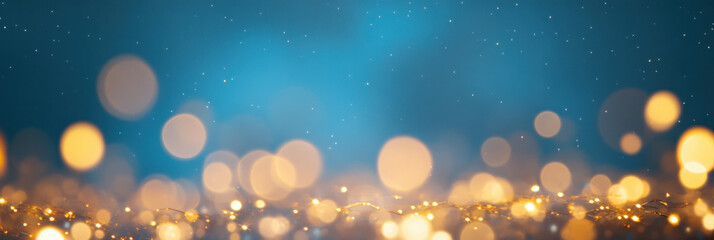 Poster - beautiful bokeh background with golden lights and blue gradient