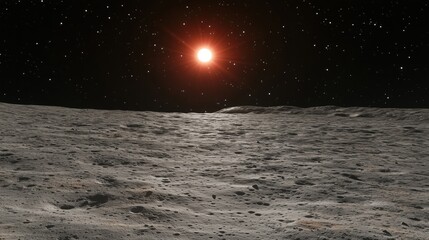 Wall Mural - A breathtaking view of the sun rising over the moon's surface, showcasing a starry background.