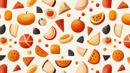 Leinwandbilder - Colorful fruit and geometric shapes pattern on light background, perfect for vibrant designs