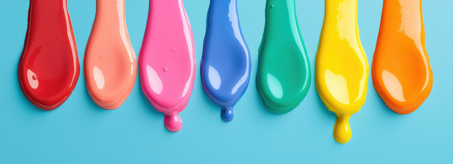 Poster - Vibrant paint drips in various colors create lively artistic display