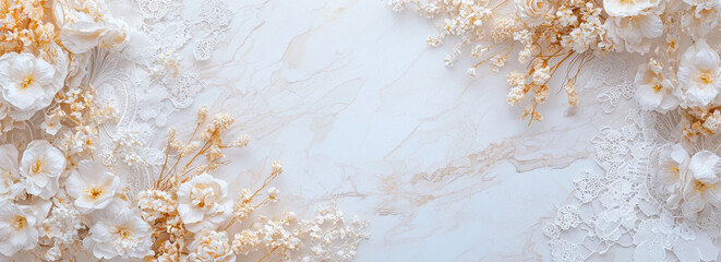 Poster - Elegant floral arrangement with delicate lace on marble background