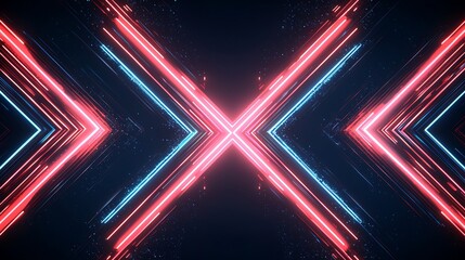 Leinwandbilder - Abstract neon lines create symmetrical design against a dark background with dust particles