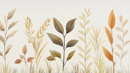 Leinwandbilder - Vintage botanical wallpaper featuring detailed plants and leaves in soft colors. This design adds natural touch to any space