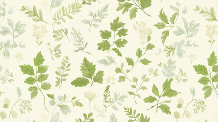 Wall Mural - Vintage botanical wallpaper featuring detailed green leaves and plants. This design brings fresh, natural feel to any space