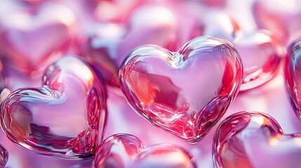 Poster - Glimmering Heart Shapes in Soft Pink Background for Romantic Themes