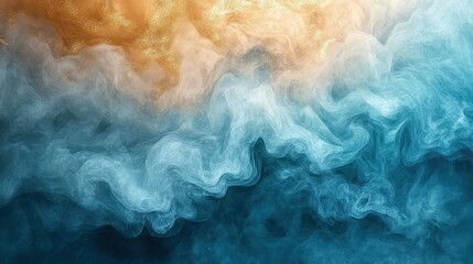Poster - Abstract ocean wave texture, blue and gold swirling smoke, background design