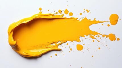 Poster - Yellow paint stroke, splatter, white background, artistic design, texture