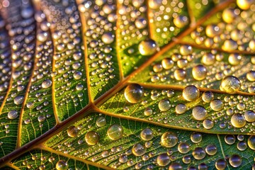 Wall Mural - Morning dew on leaf texture in macro showcasing vivid natural beauty