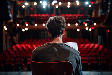 Poster - Theater performer standing in front of a crowded audience generative ai