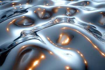 Wall Mural - Abstract representation of liquid metal with dynamic reflections and surface texture