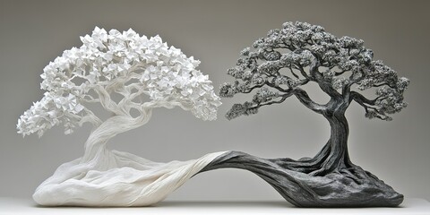 Poster - Stunning sculpture depicting contrasting white and black trees representing duality and nature's harmony