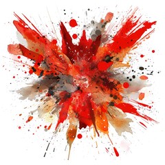 Poster - Vibrant Abstract Red and Orange Explosion with Paint Splatter Elements
