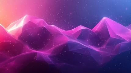 Poster - Pink purple abstract landscape, glowing particles, night sky, digital art, website background