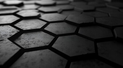 Poster - Abstract Hexagon Pattern: A mesmerizing abstract pattern of sleek, metallic hexagons with intricate details. The texture of the surface is rendered in stunning detail.