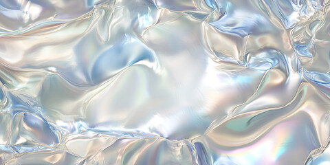 Poster - iridescent Liquid Abstract:  Shimmering, iridescent liquid swirls in an abstract composition, creating a mesmerizing and fluid visual experience with cool pastel tones. 